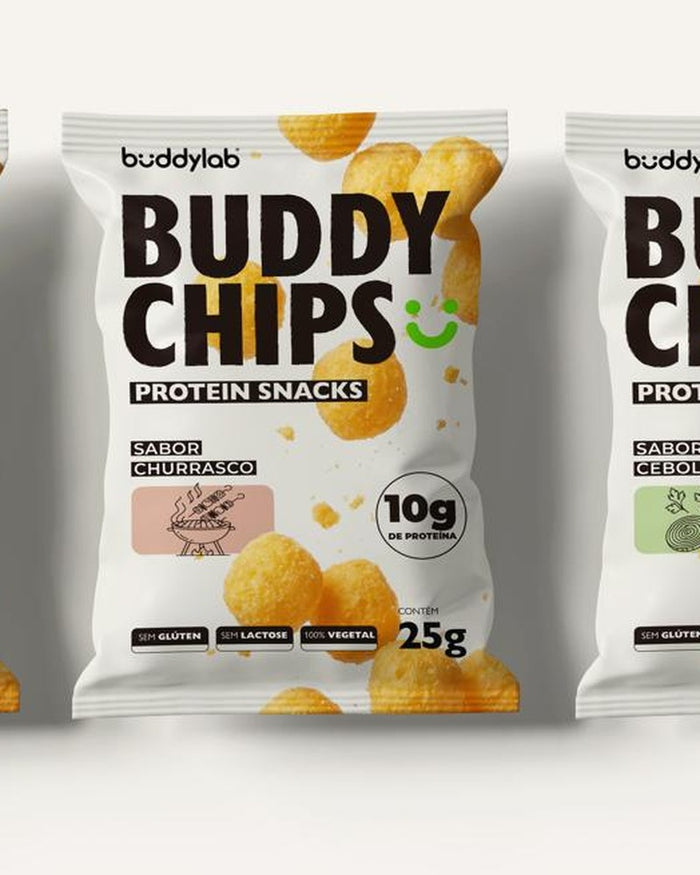 Buddy Chips — os três sabores dispostos lado a lado