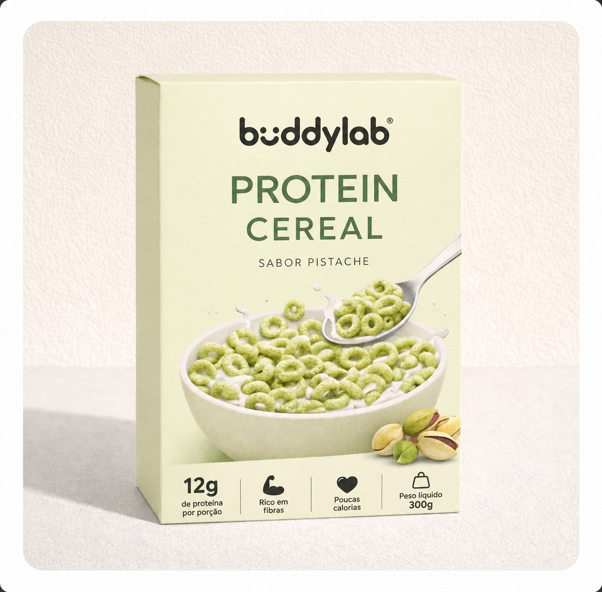 Protein Cereal sabor Pistache — caixa e cereal crocante